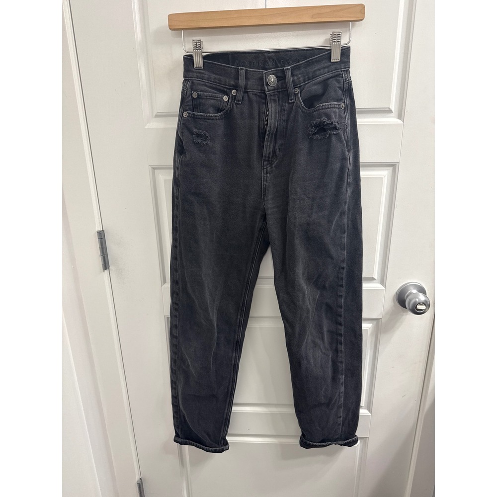 3/$30 American Eagle Highest Rise Boyfriend Jeans Washed Black Distressed 00